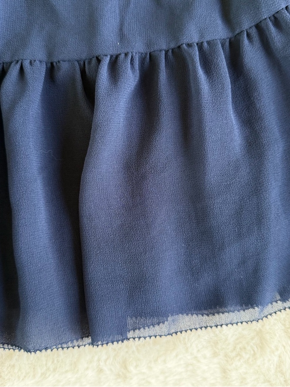 NOT FOR SALE Wilfred Navy Smocked Mini Dress Sheer Sleeves Size S - Picture 5 of 11